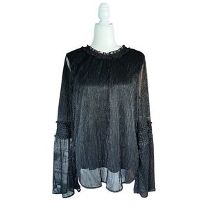 Whimsigoth Black Top Size L Bell Sleeves Ruffles Flowy Dark Feminine Fairy